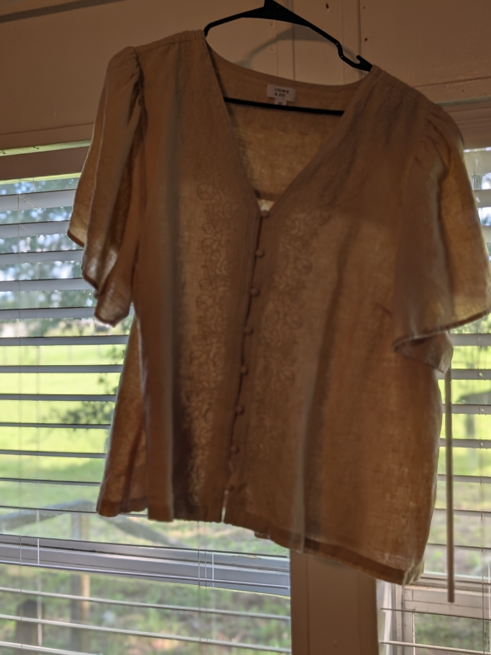 crown & ivy Cream V-Neck Button Front Blouse